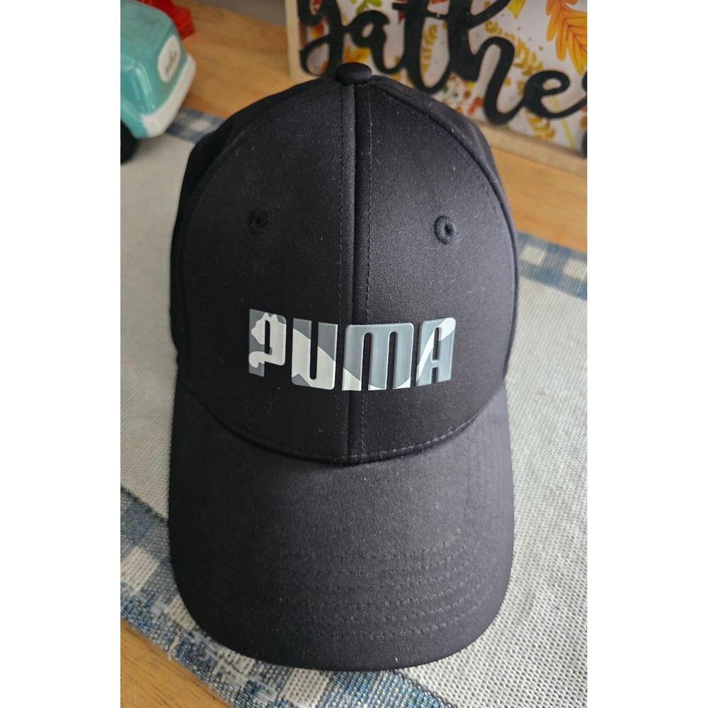 Puma Mens Black Baseball Cap Camo Logo Adjustable Hat Athletic Sportswear